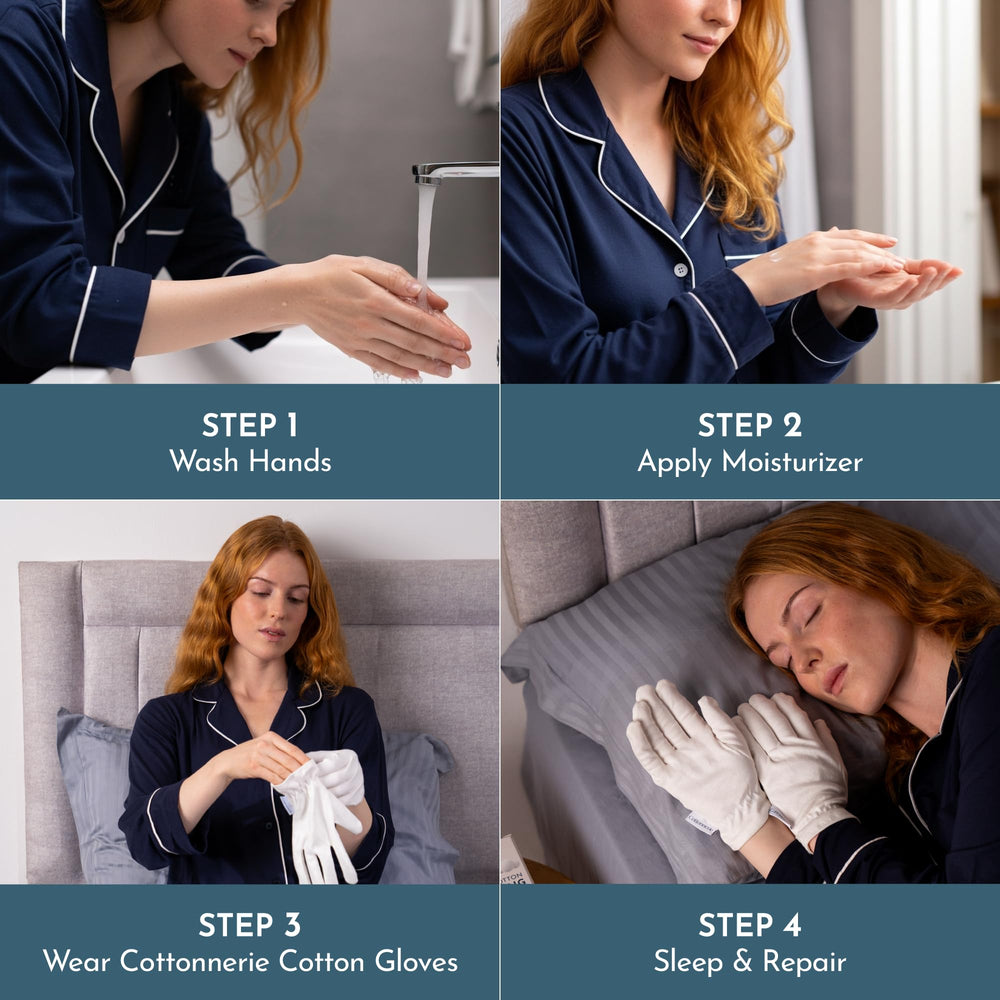 COTTONNERIE gloves shown on hand for X-Large fit and full coverage