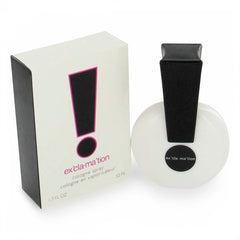Coty Exclamation front bottle in-hand showing compact travel benefit
