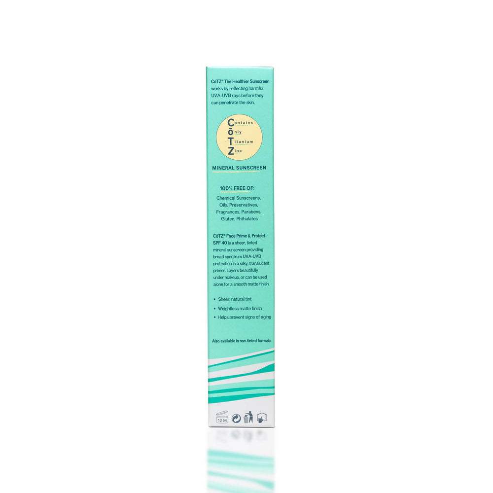 CoTZ on a bathroom vanity suggesting daily sunscreen-plus-primer routine