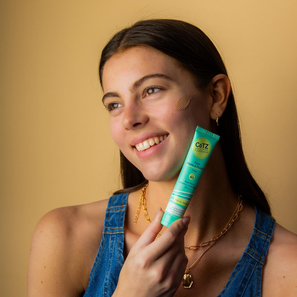 CoTZ matte finish on cheek illustrating reduced shine benefit