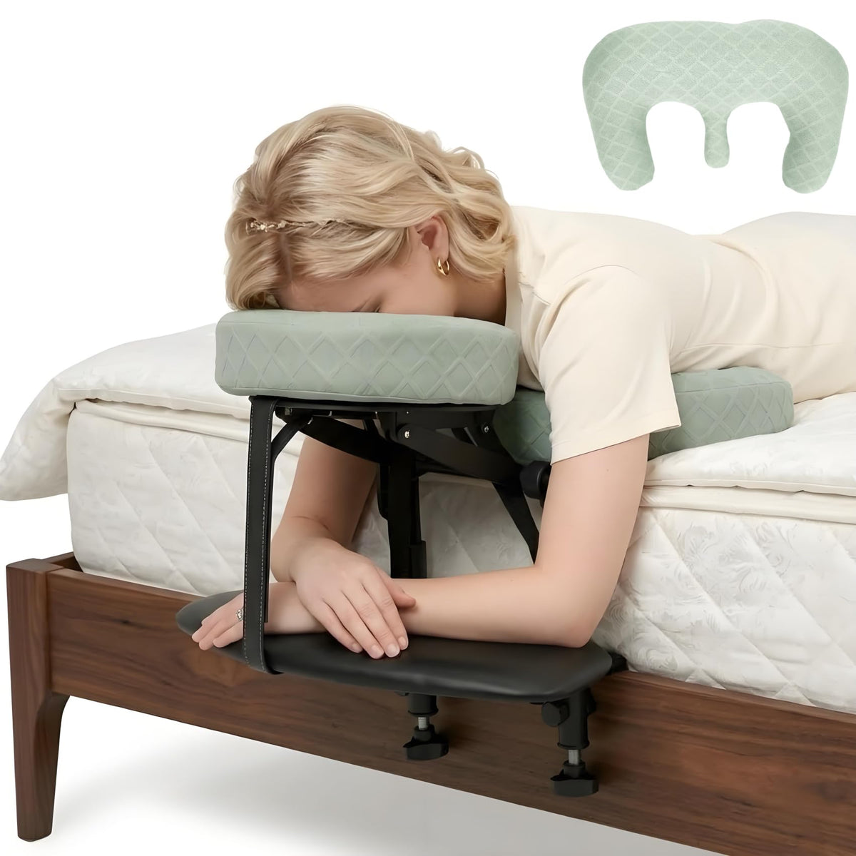 COVECO front view headrest showing full kit and secure fit benefit