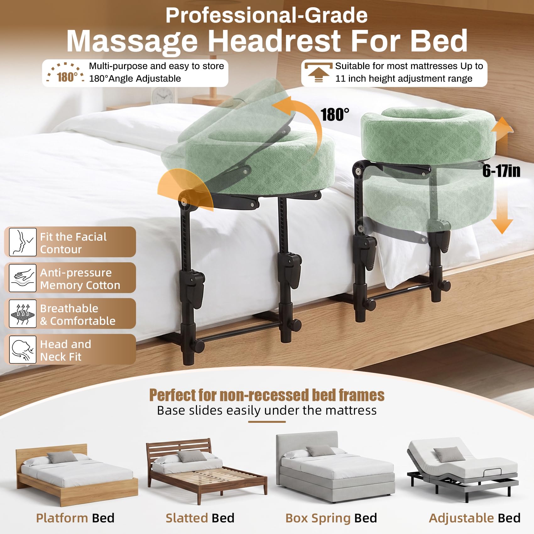 COVECO headrest mounted on bed demonstrating easy install benefit