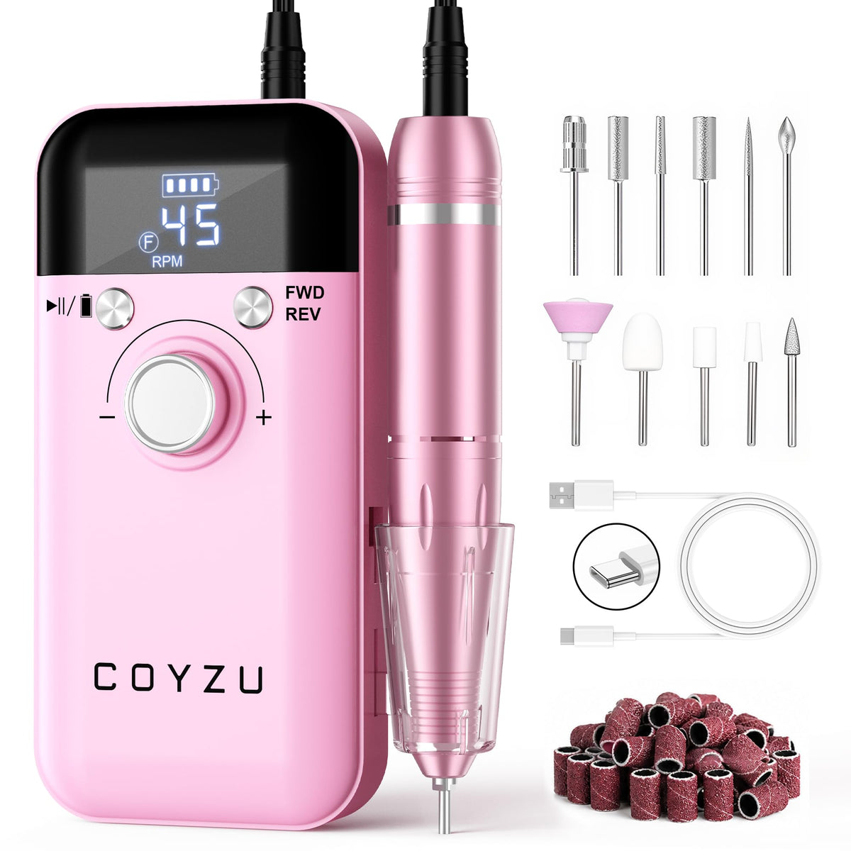 COYZU front view of cordless nail drill showing compact design and ready-to-use power