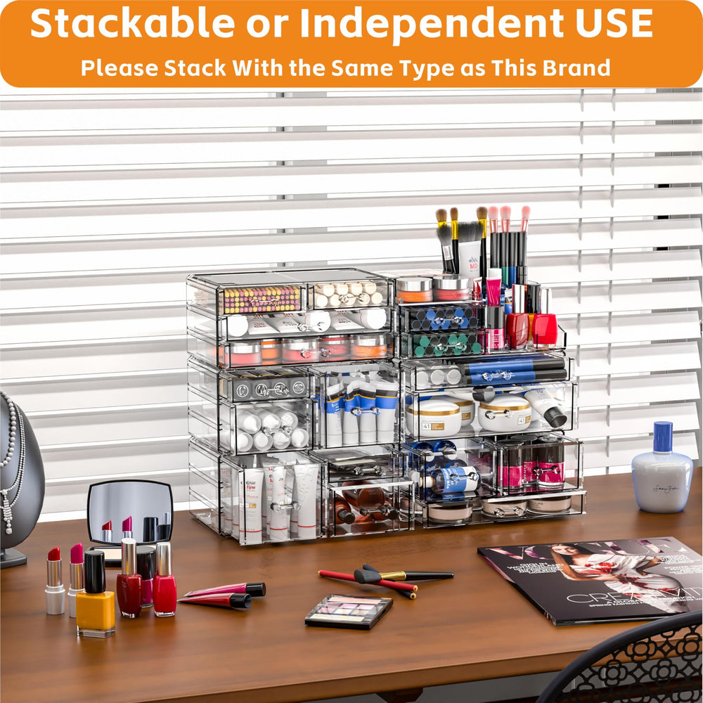 Cq acrylic styled on bathroom counter demonstrating tidy, decorative storage
