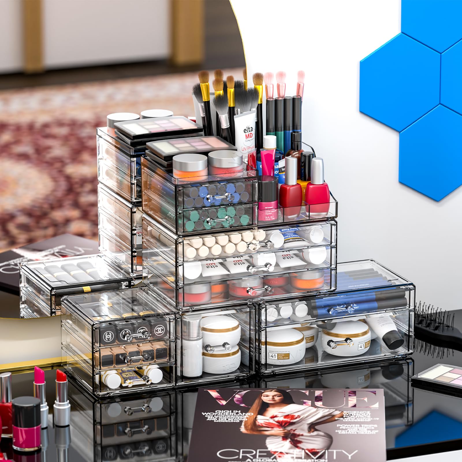 Cq acrylic separated modules arranged to show stackable and reconfigurable benefits