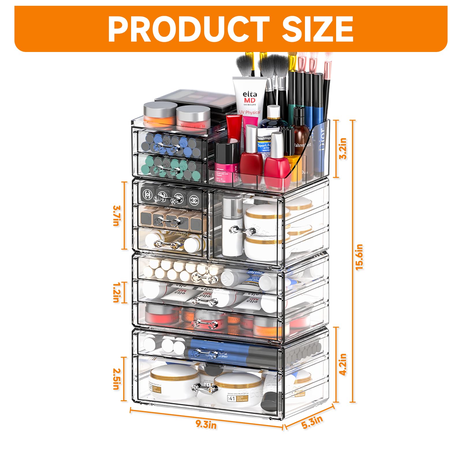 Cq acrylic open drawer showing neatly stored palettes and tubes for efficient use