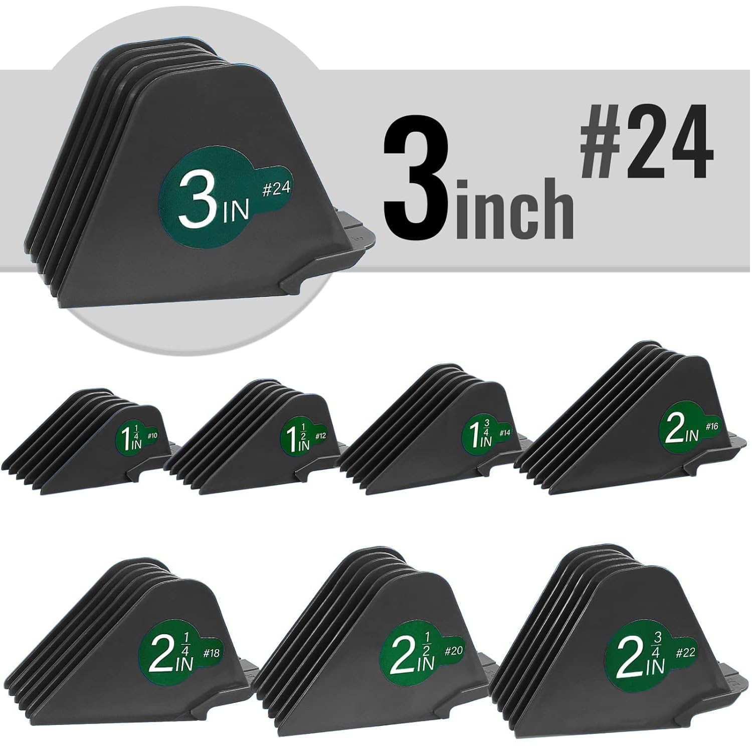 CR8GR8 guards lined up by length to visualize precise cutting options and easy selection