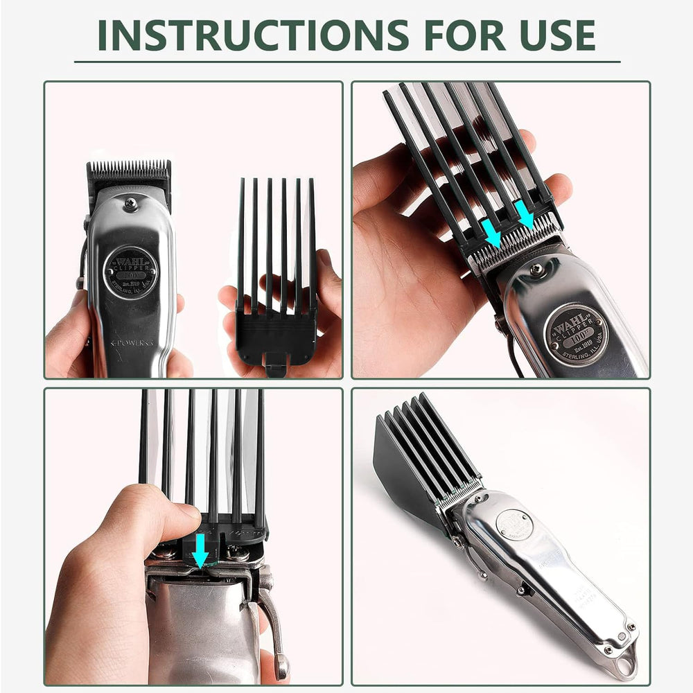 CR8GR8 guard in use trimming long hair demonstrating consistent, snag-free results