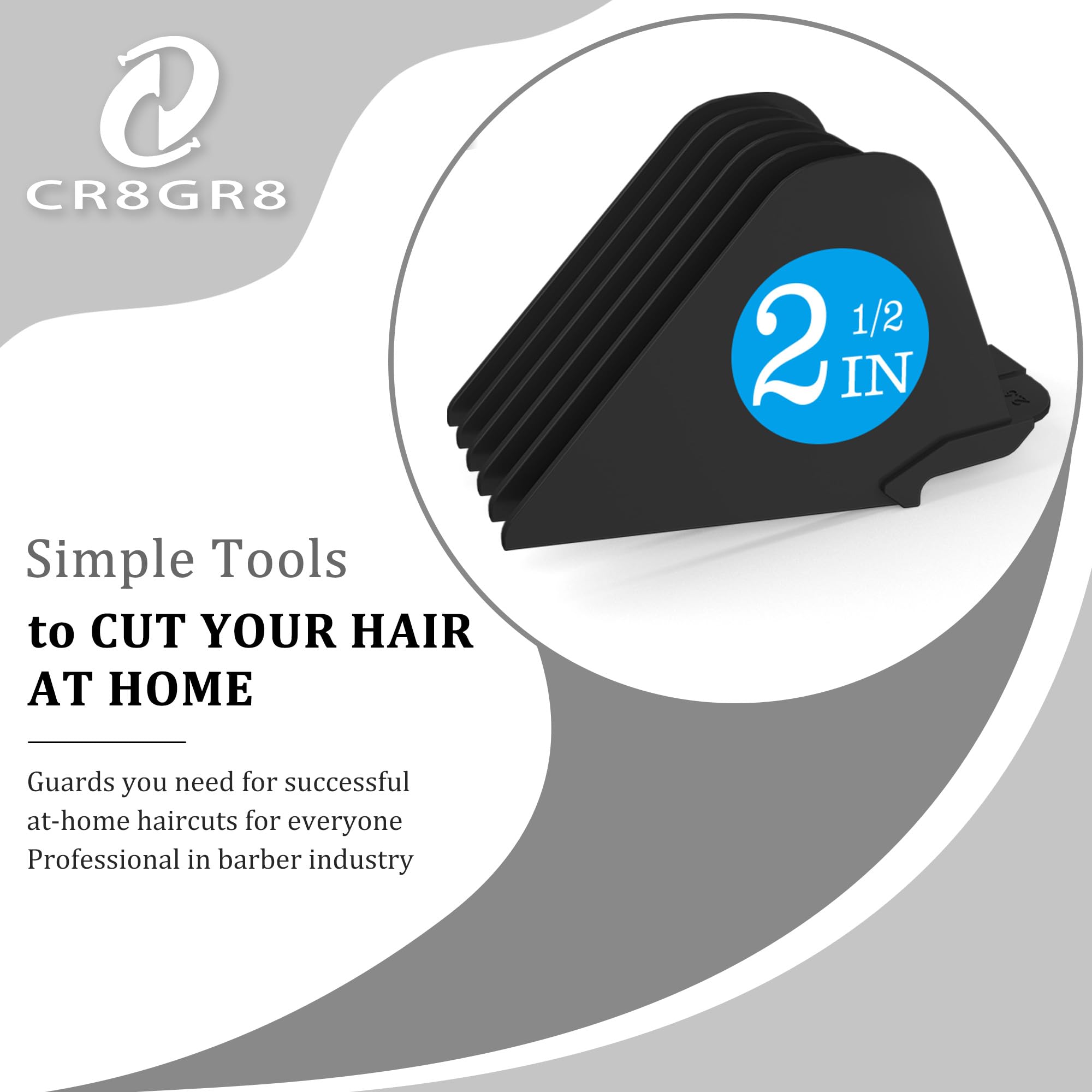 CR8GR8 guards laid side-by-side showing length options for versatile styling benefit