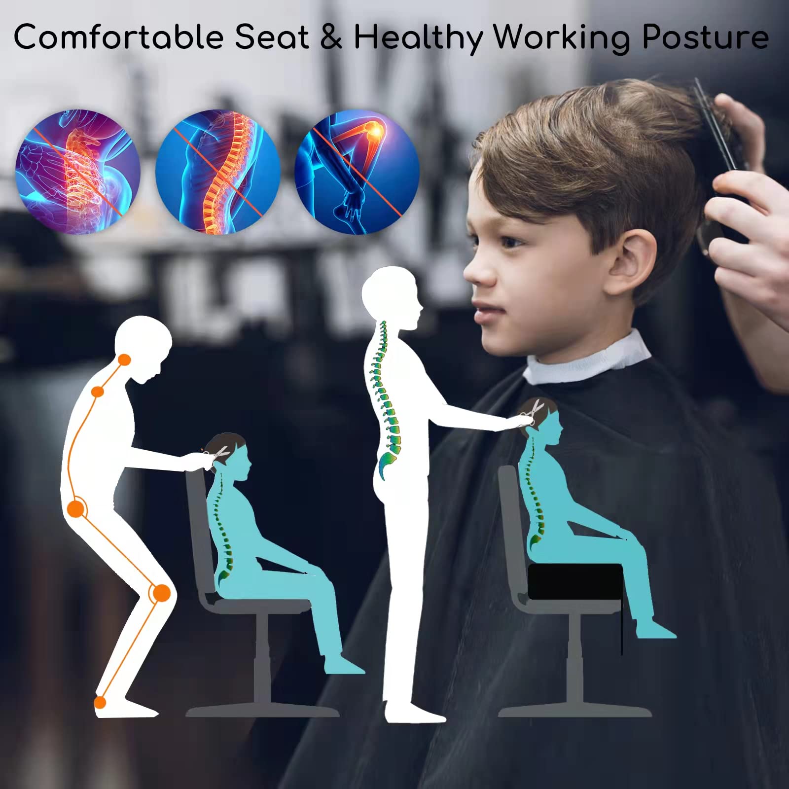 Crablux child seated on booster in salon enjoying steadier, more relaxed haircut