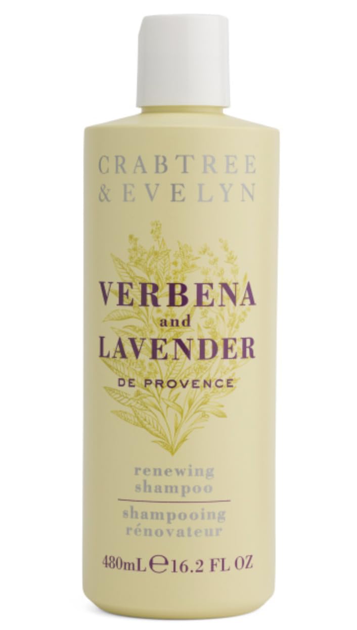 Crabtree & Evelyn bottle front view showing label and refreshing verbena-lavender scent benefits