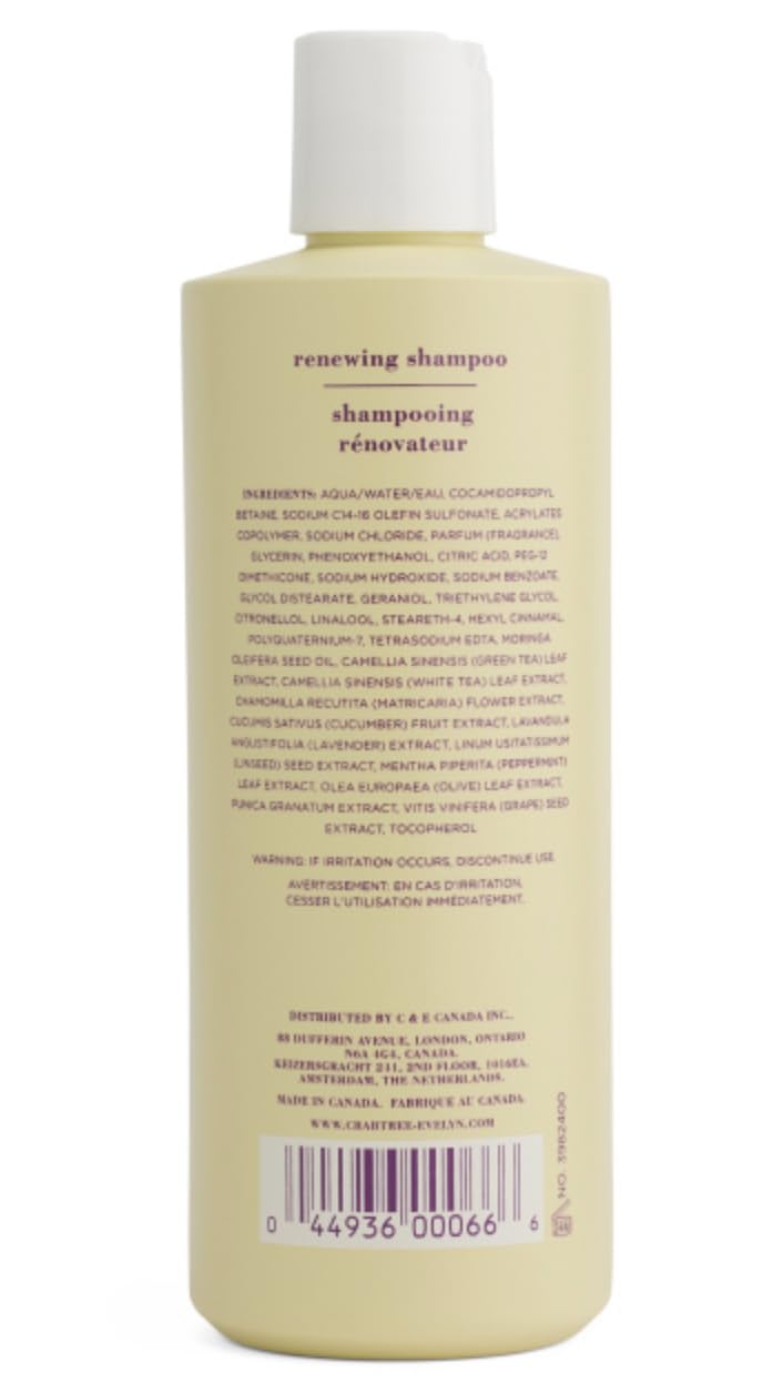Crabtree & Evelyn shampoo dispensed and foaming to demonstrate gentle cleansing and softening