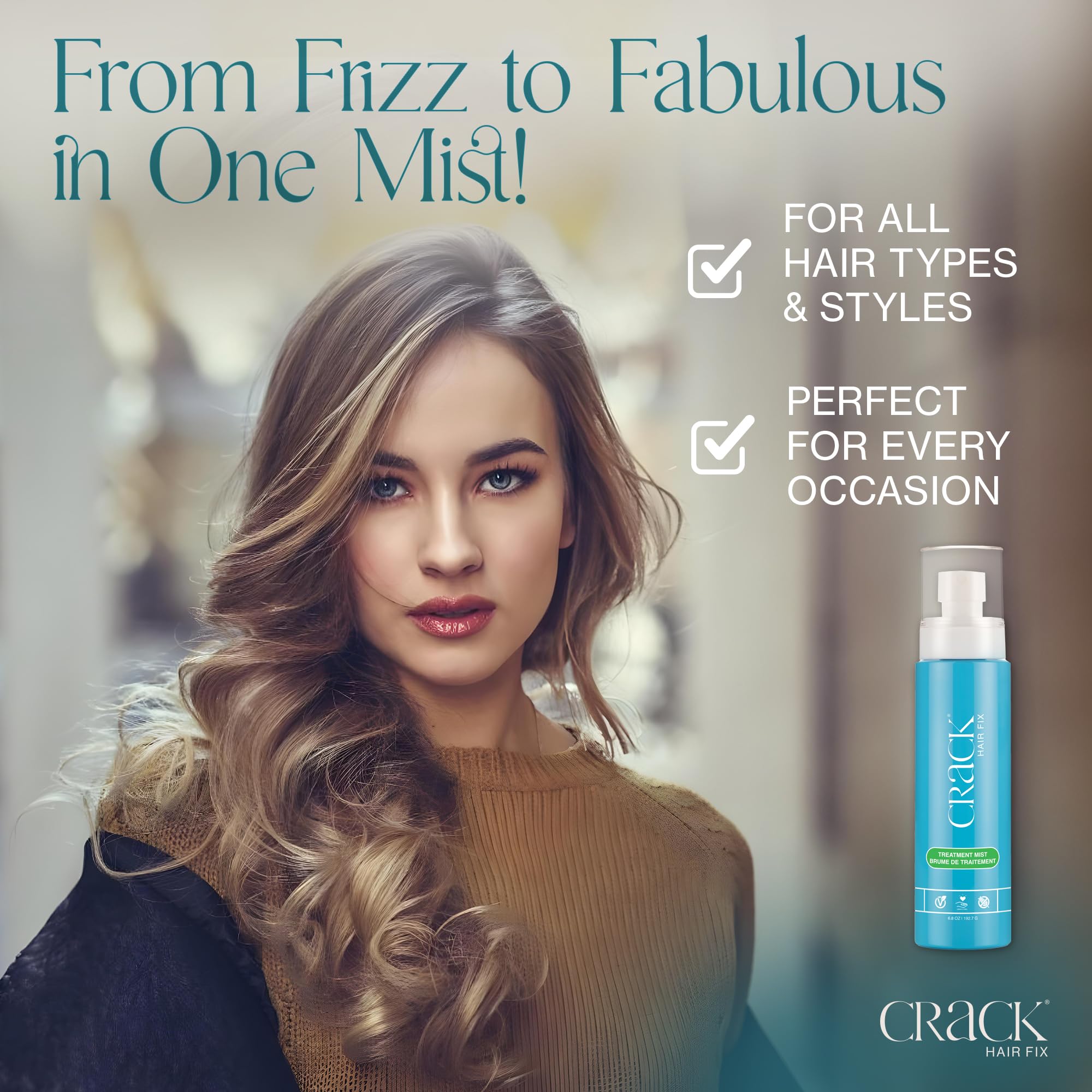 Crack before and after on frizzy hair showing smoother, more manageable result