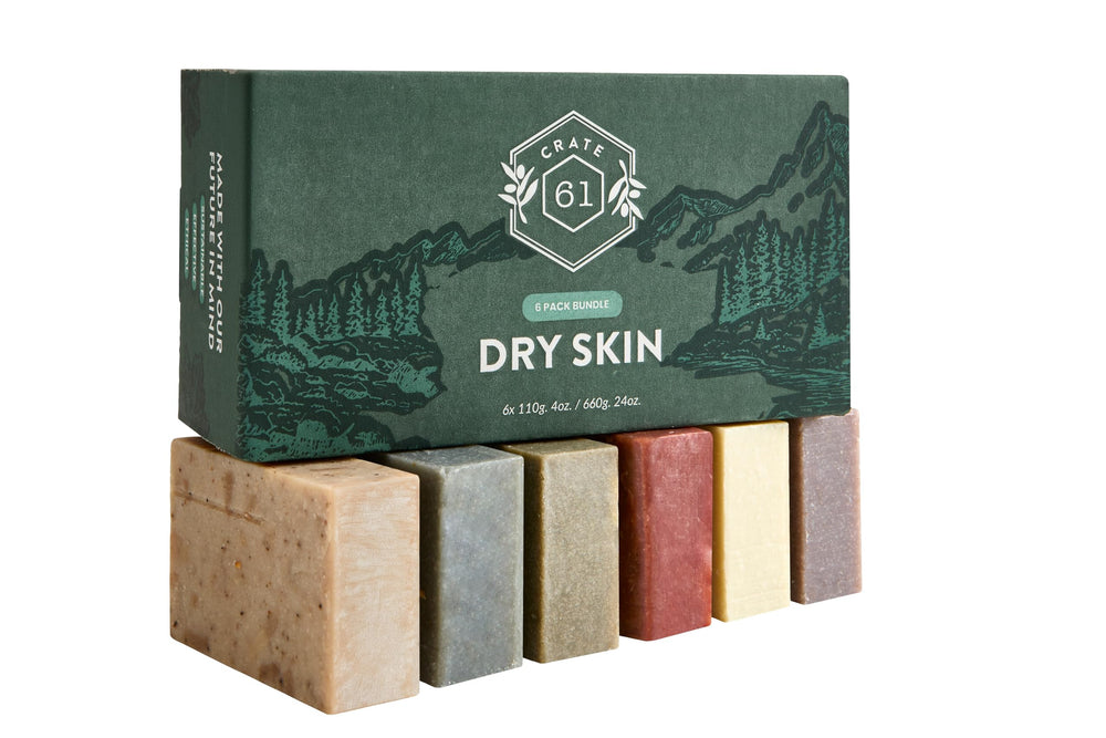 Crate 61 Organics close-up of soap texture highlighting natural botanical swirls and smooth lather