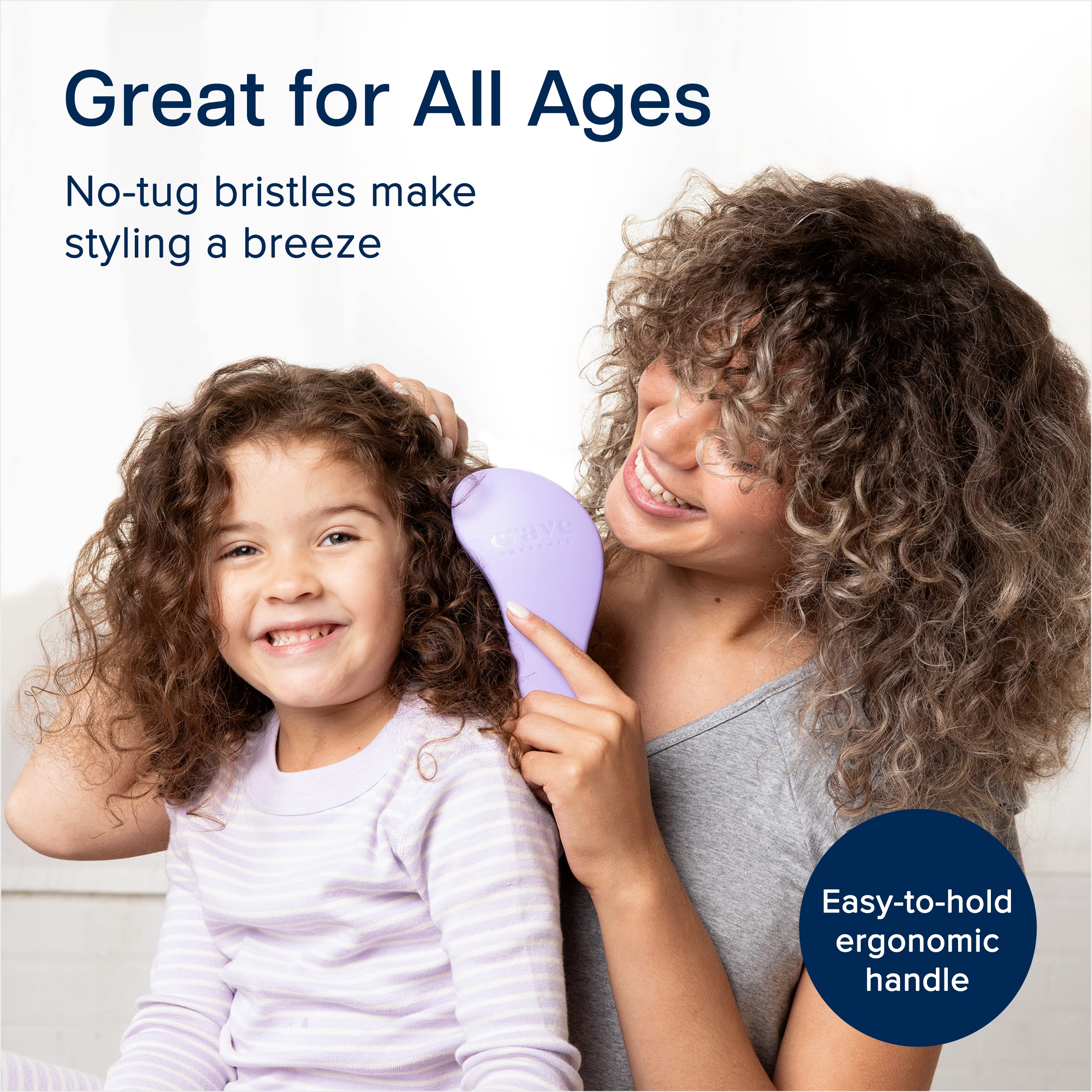 Crave Naturals brushing curly hair illustrating reduced tugging and defined curls