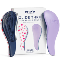 Crave Naturals brush front packaging showing purple and pink hearts, clear benefit of gentle detangling