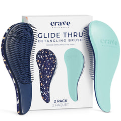 Crave Naturals front view showing turquoise and terrazzo brush pair and compact size benefit