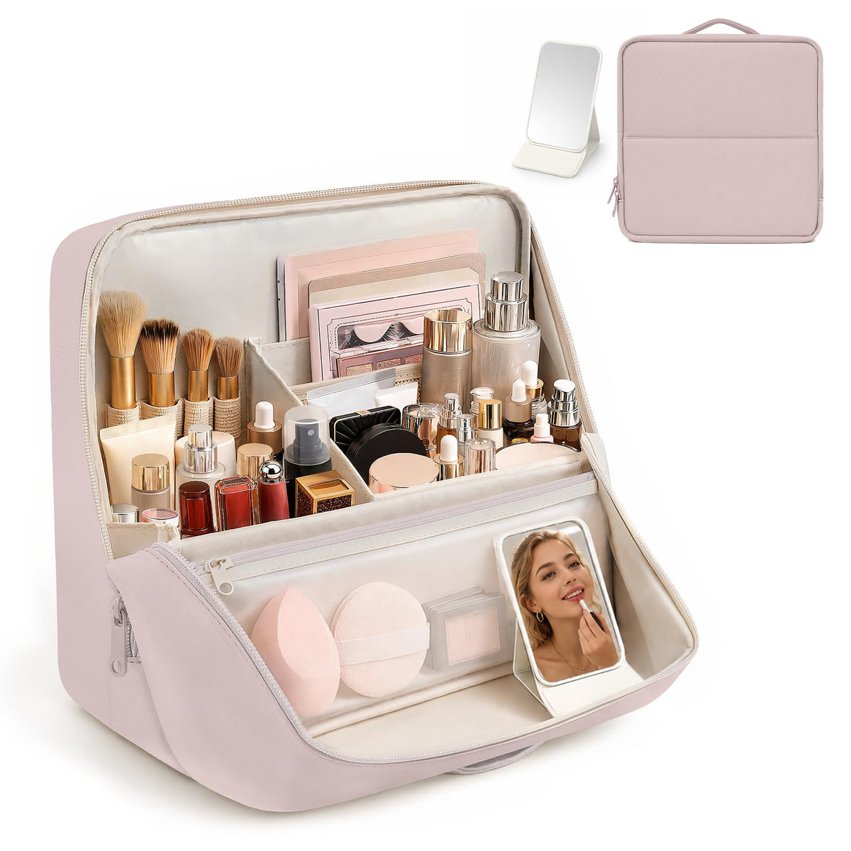 crawing front view standing bag shows upright organization and quick access