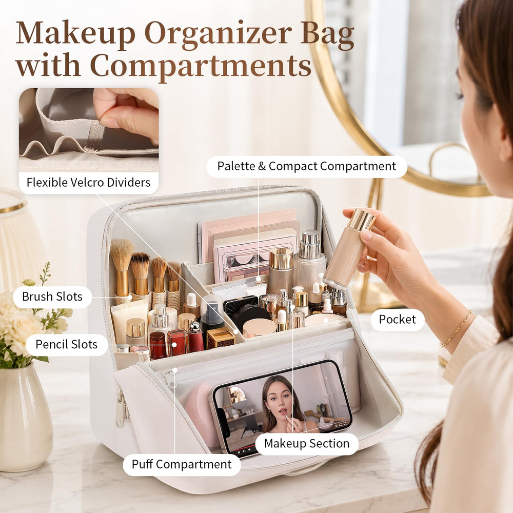 crawing open standing organizer filled with cosmetics for quick access benefit