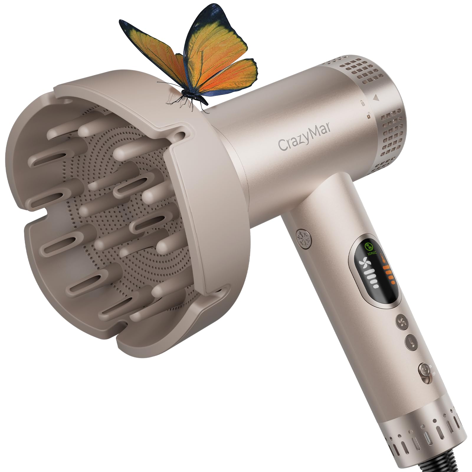 CrazyMar packaging and accessories layout showing diffuser, concentrator and manual