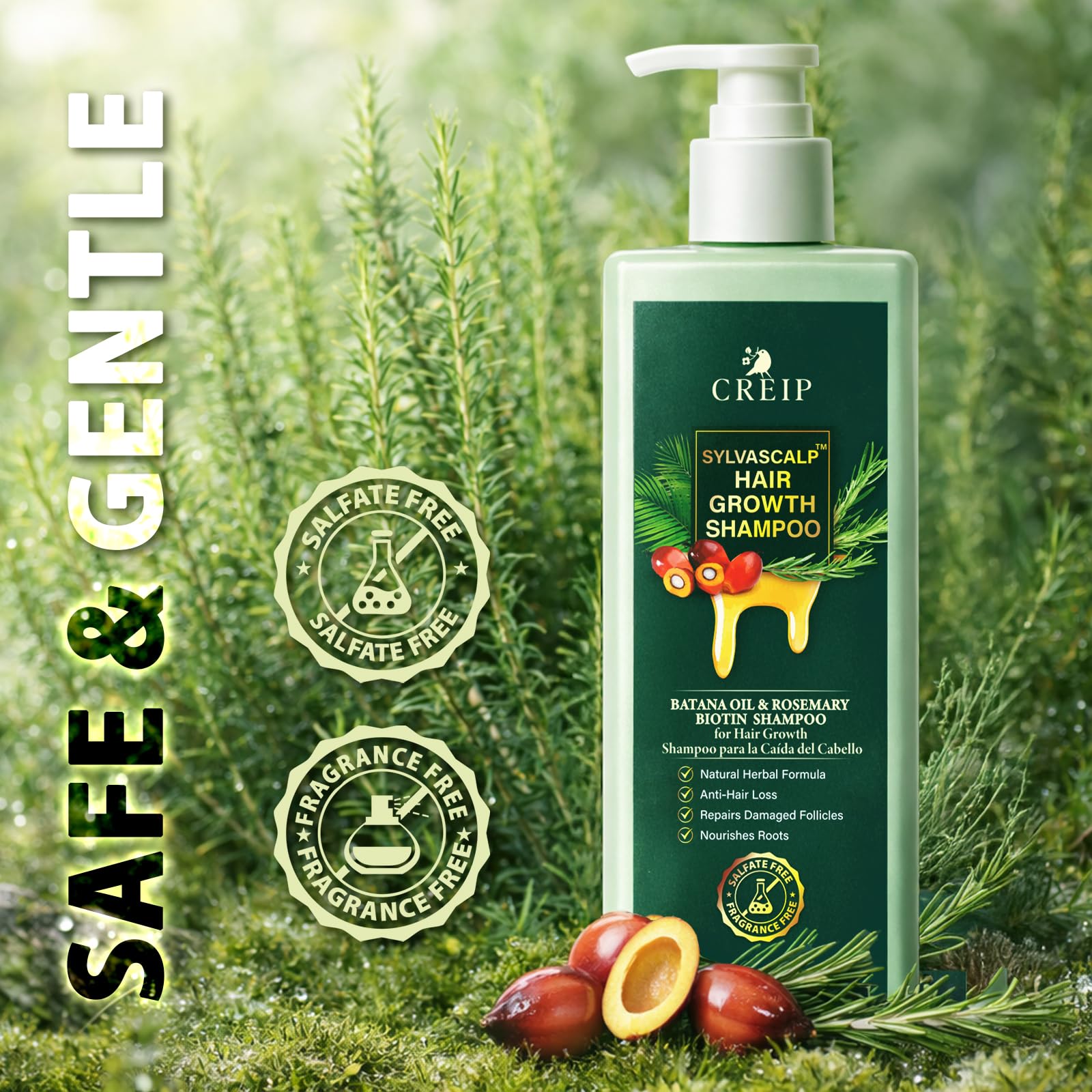 Creip on bathroom shelf with towels suggesting a calm, routine-friendly ritual
