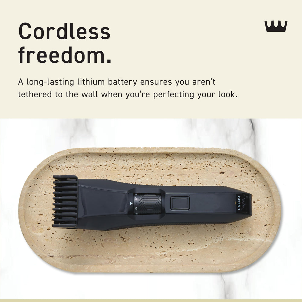 Cremo trimmer tucked in travel bag showing compact portability and secure travel lock