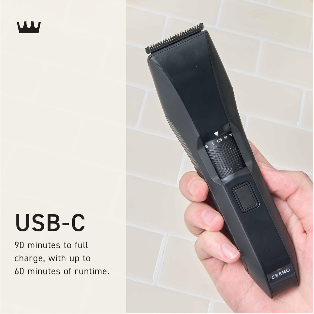 Cremo trimmer head under running water showing IPX7 rinseable convenience