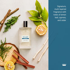 Cremo close-up spray mist capturing fresh citrus burst benefit