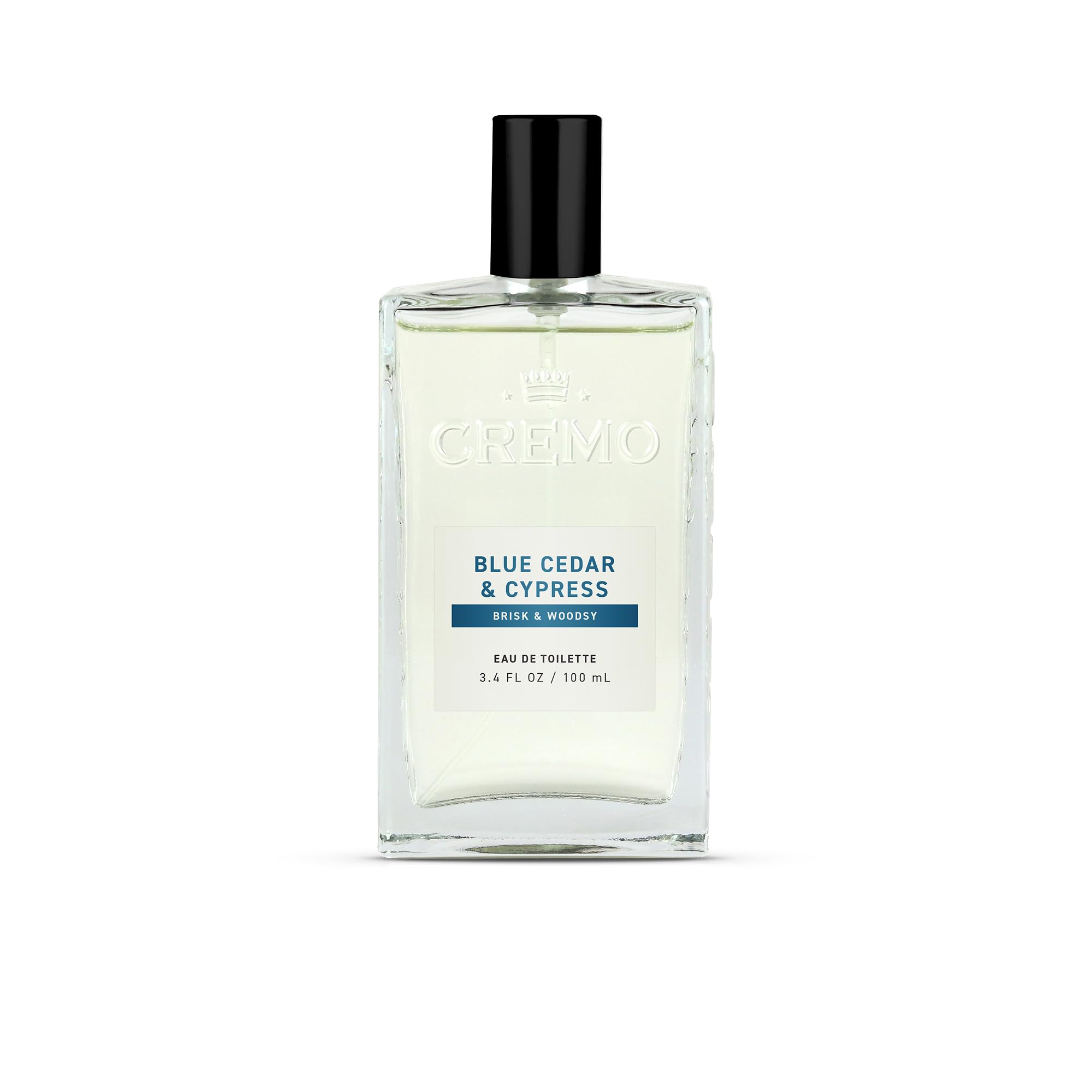 Cremo bottle front view showing woodsy citrus fragrance and clean design