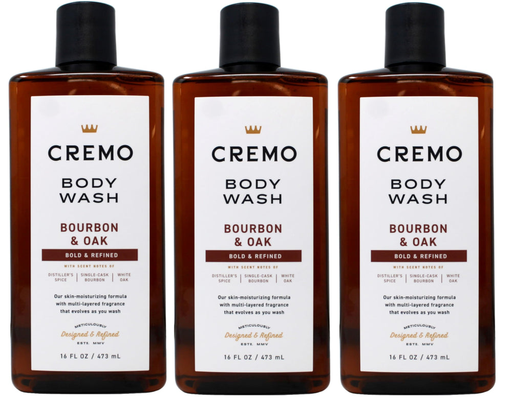 Cremo bottle front packaging shows scent and size, conveys premium appeal