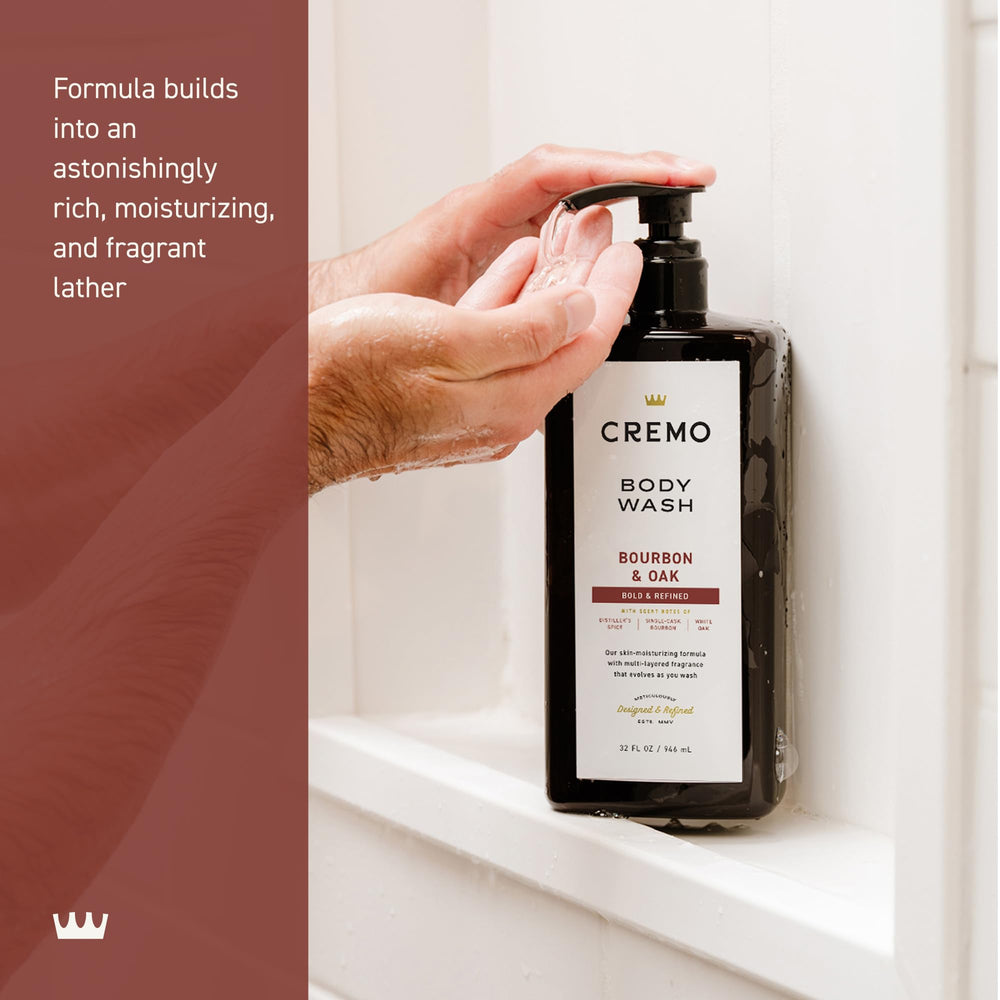 Cremo label detail showing bourbon and oak fragrance notes and depth