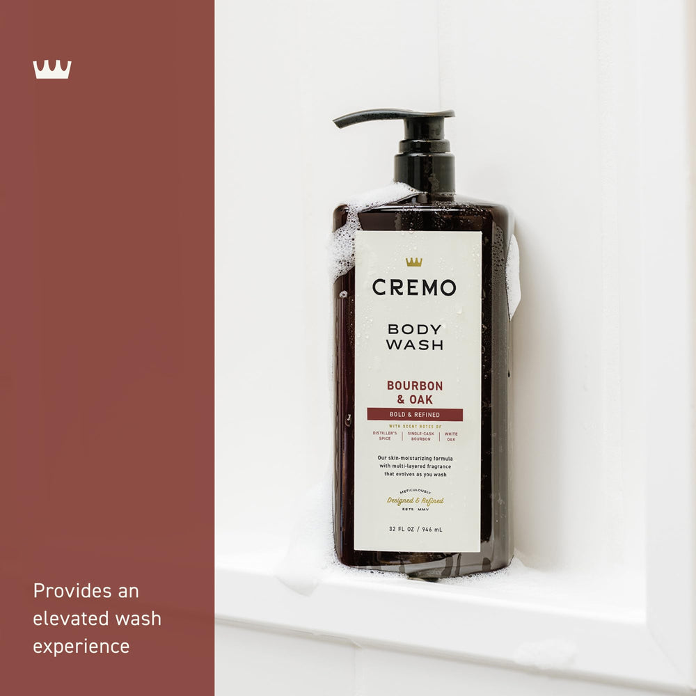 Cremo pump dispensing wash demonstrating one-handed shower convenience