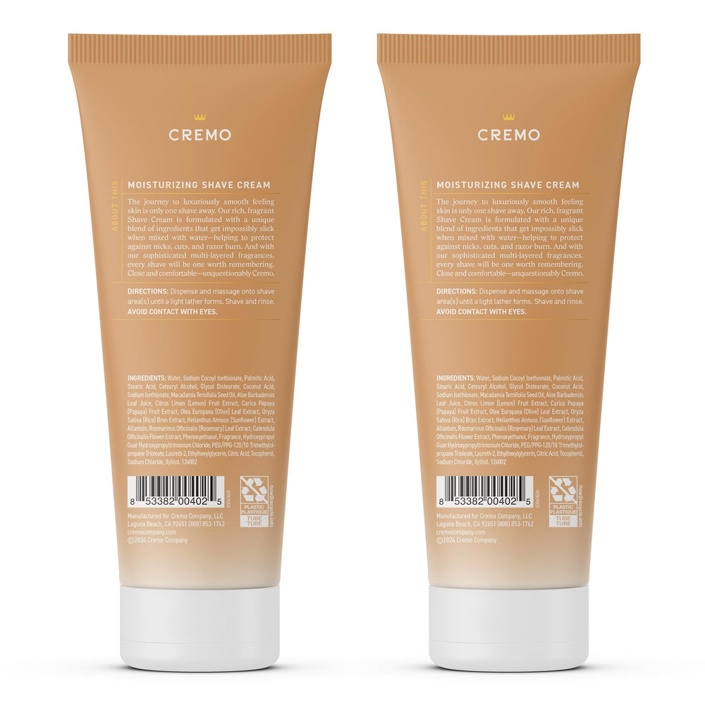 Cremo tubes staged in bathroom setting for a relaxing shave routine