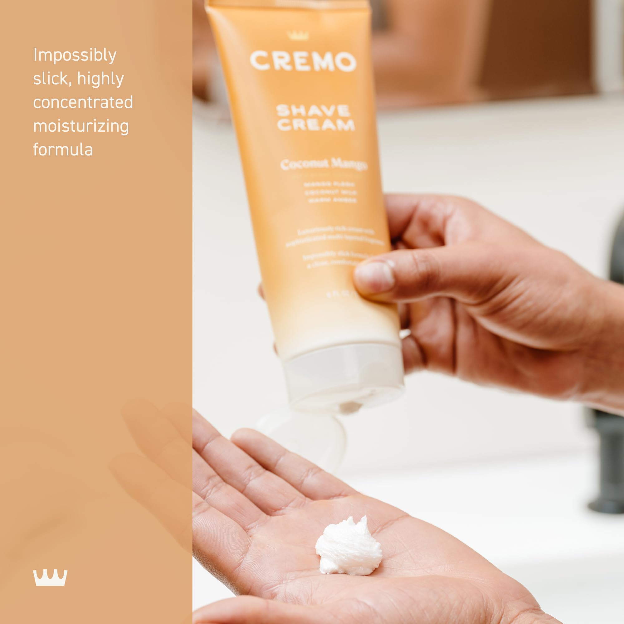 Cremo product in use shaving a leg for smooth comfortable glide