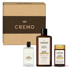 Cremo front packaging showing the full Italian Bergamot gift set and cohesive design