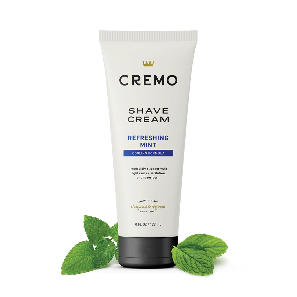 Bathroom shelf with Cremo tubs illustrating everyday grooming convenience