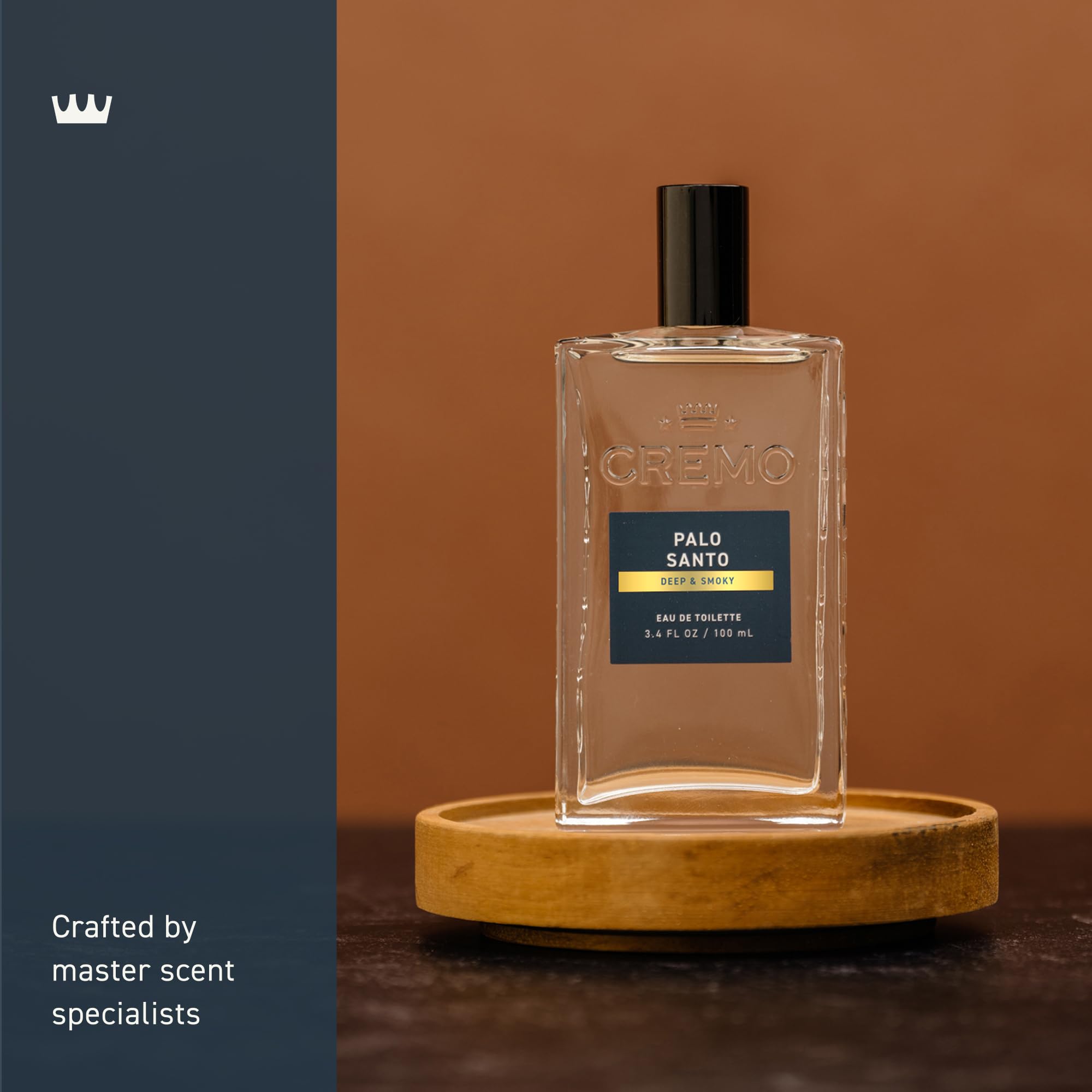 Cremo label close-up highlighting fragrance notes and crafted formulation benefit