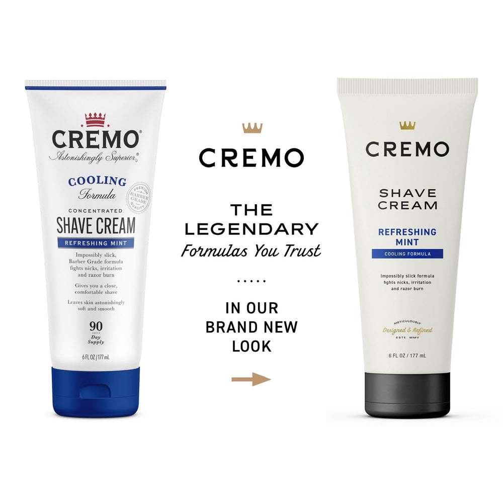 Cremo open tub displaying rich cream texture for superior glide