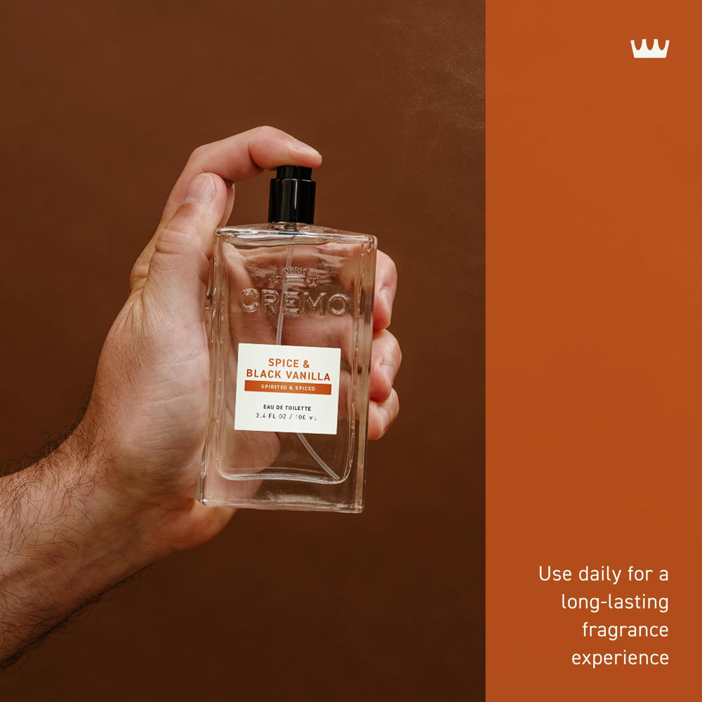Cremo bottle held in hand showing 3.4 fl oz scale and travel convenience