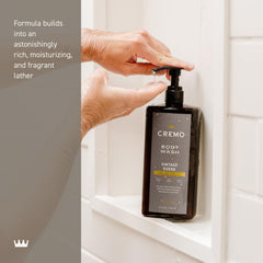 Cremo bottle staged in shower showing convenient pump and daily-use benefit