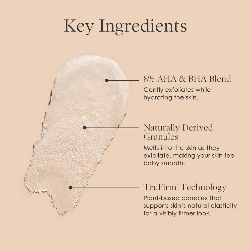 Crepe Erase scrub dispensed in hand illustrating easy control and lightweight feel