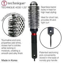 Cricket bristles detail with tourmaline ionic tips to reduce frizz and boost shine