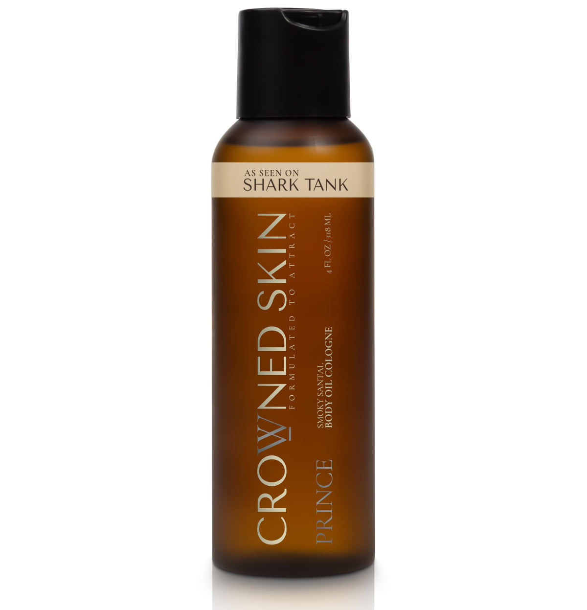 Crowned Skin front bottle showing 4oz packaging and oceanic-woody scent benefit
