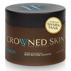 Crowned Skin jar front view showing nautical-inspired design and portable convenience
