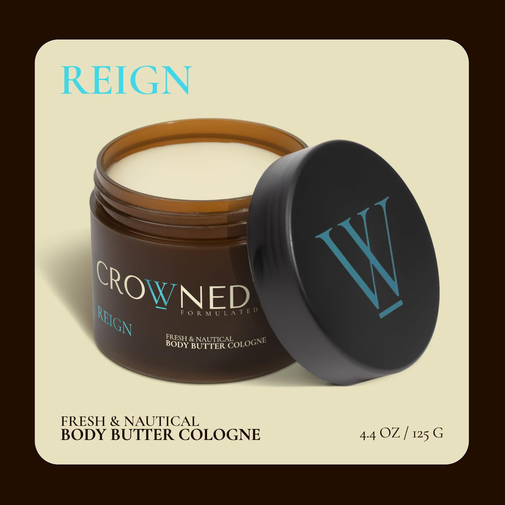 Crowned Skin shea and mango butters with oils highlighting natural moisturizing benefits