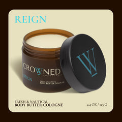 Crowned Skin shea and mango butters with oils highlighting natural moisturizing benefits