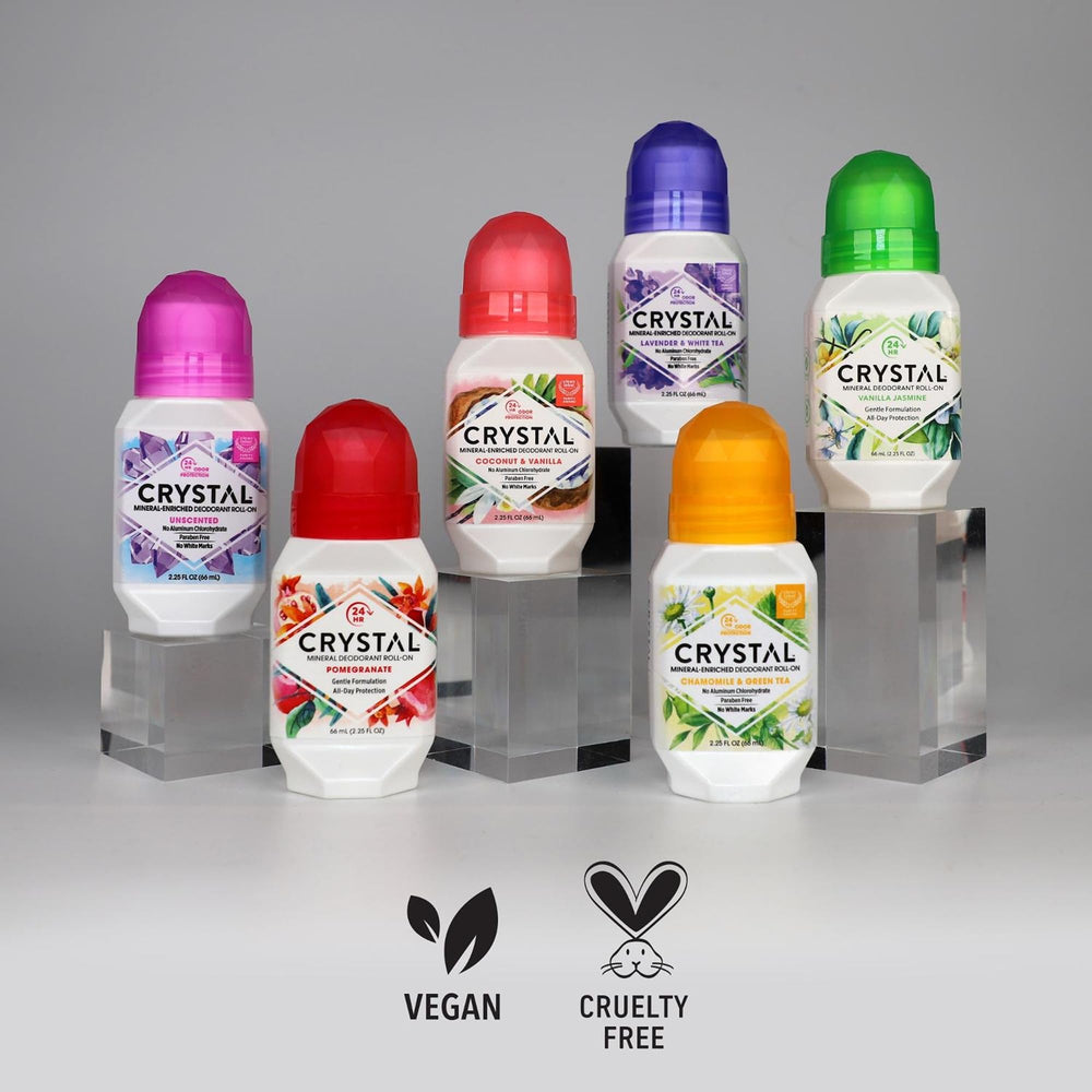 Crystal Essence pack beside common items showing compact, travel-friendly size