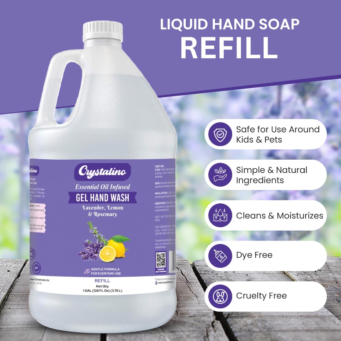 Crystalino being poured into a dispenser for easy refill and reduced waste benefit