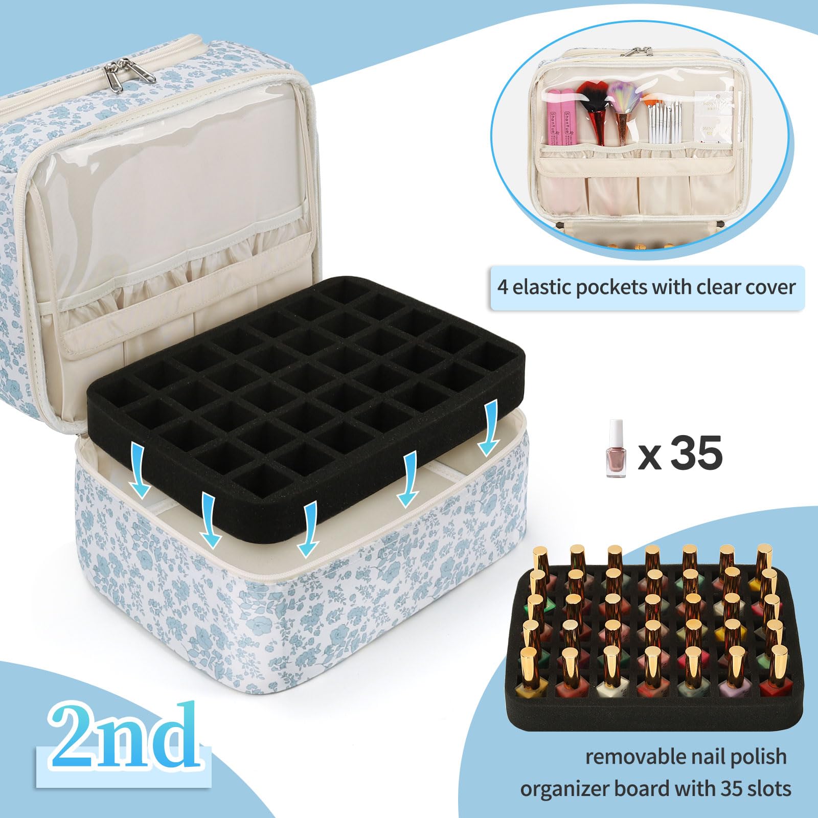 CUBETASTIC polish bottles arranged inside showing secure upright storage benefit