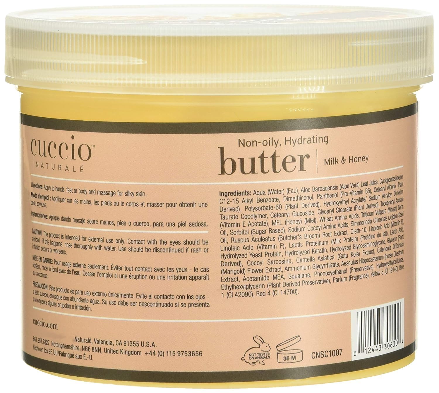 Cuccio 26 oz jar next to common items showing generous size benefit
